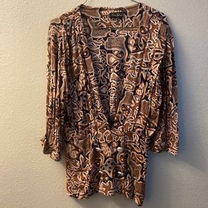 Vintage Long Sleeve Brown Shirt With black Slit Skirt